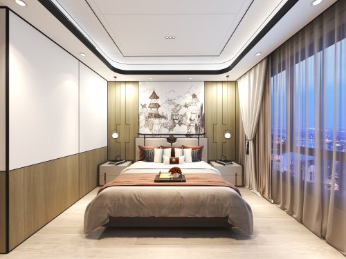 新中式-卧室大板顶墙