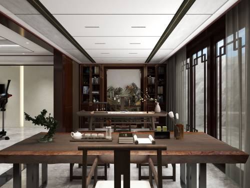 中式-别墅书房大板吊顶