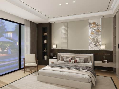 现代中式-卧室背景墙